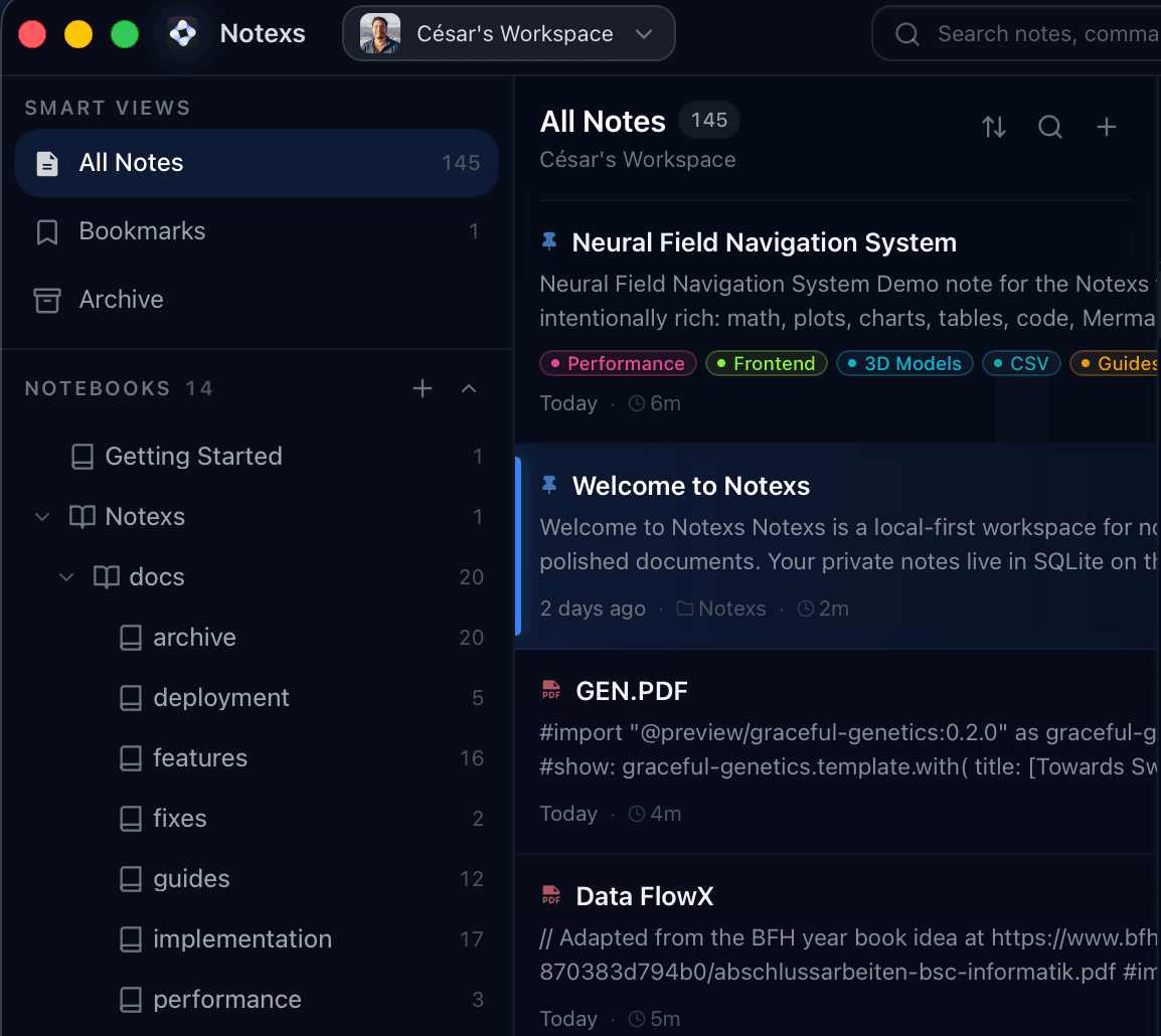 Project organization in Notexs
