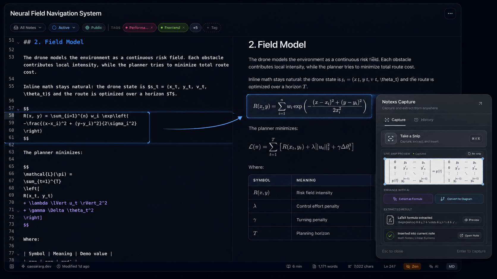 Notexs Capture extracting a formula from the workspace